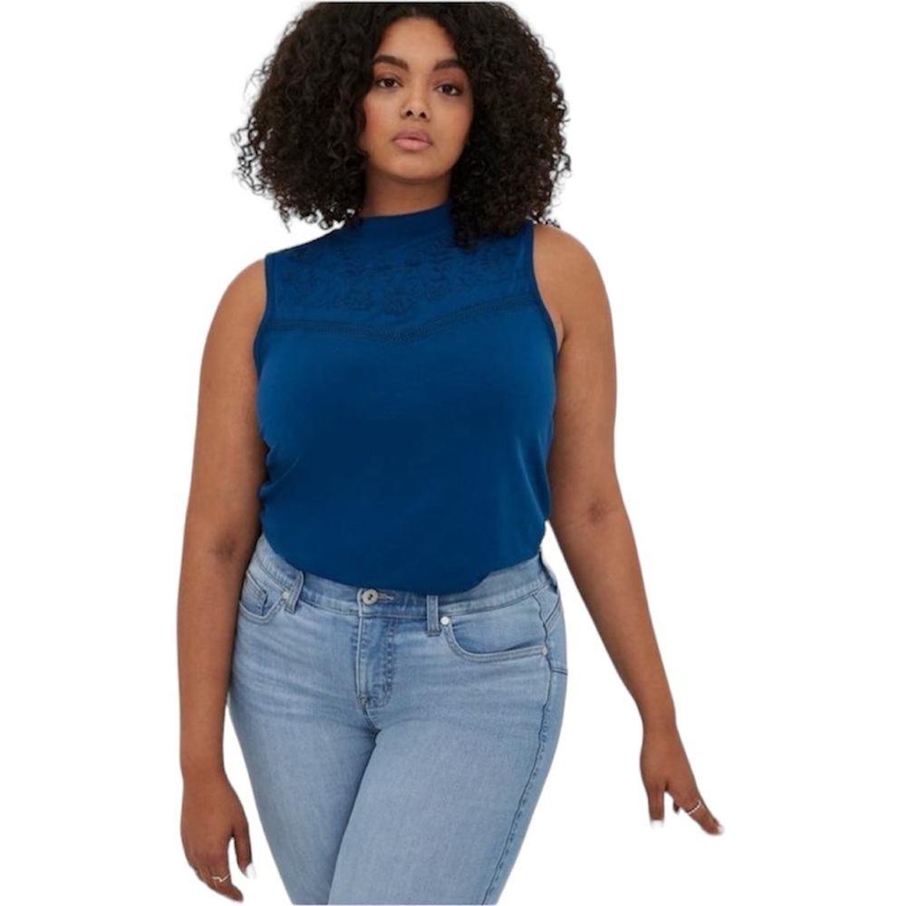 Torrid Studio Crepe Mock Neck Crochet Embroidered Yoke Top size 1XL